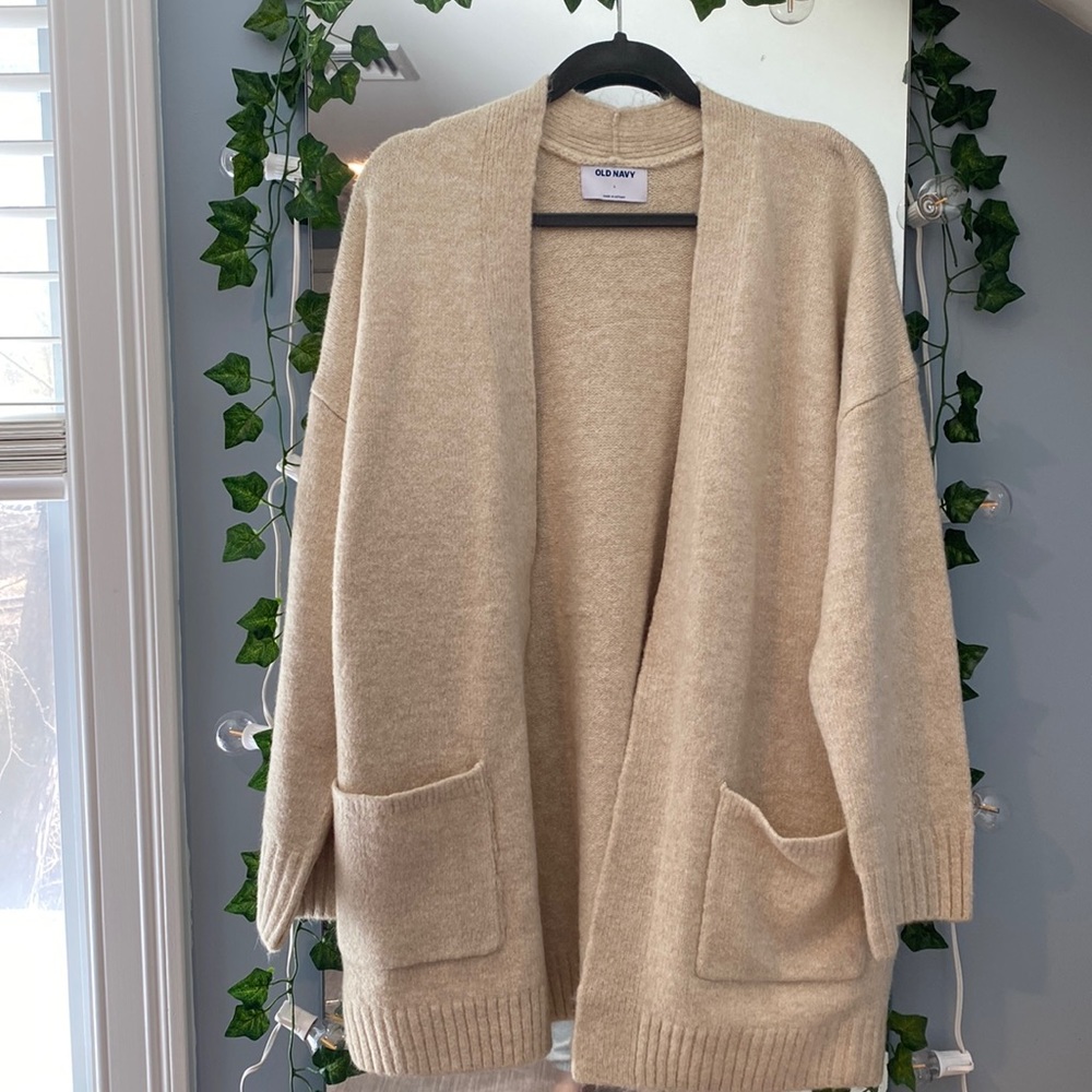 long cream cardigan